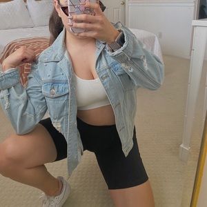 Pearl Embroidered Oversized Light Denim Jacket